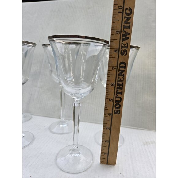 Set 6 Mikasa Briarcliffe Water Goblet Glasses 8 3/8" Blown Glass Dbl Silver Strp - Picture 8 of 10